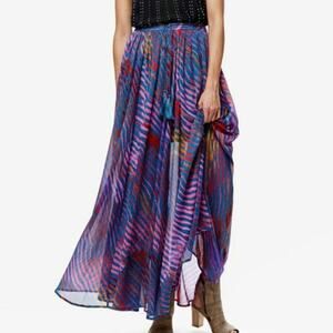 Free People True To You Animal Zebra Tiger Rainbow Print Maxi Skirt